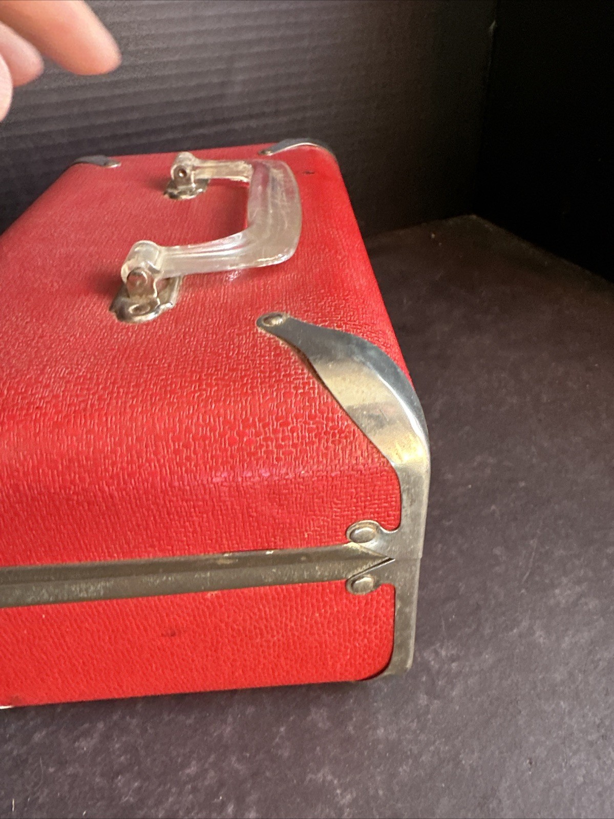 Vintage Red Travel Case Hard Shell Small Suitcase Retro Lock Box 6*5*10 Inch#F2