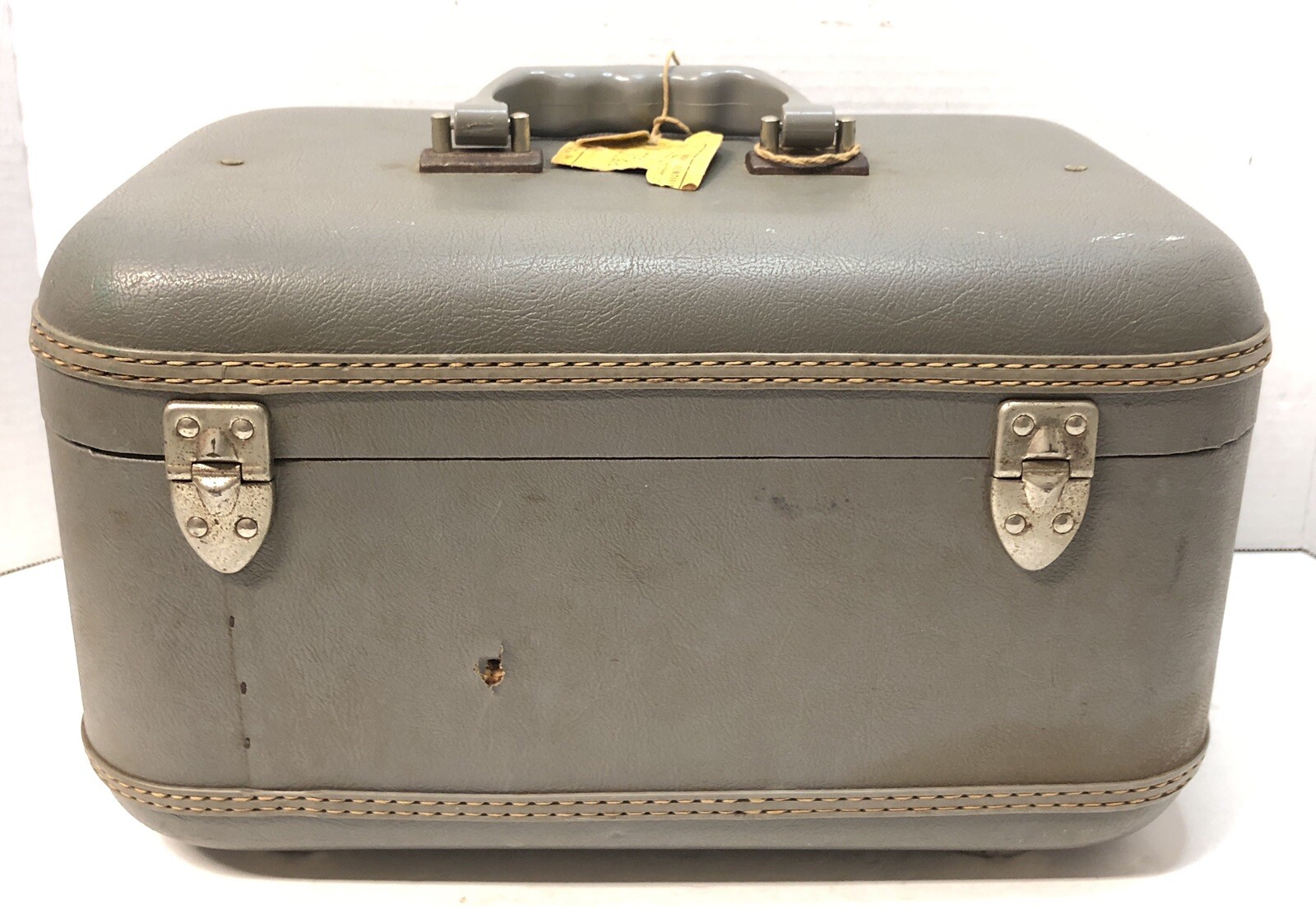 Vintage Crown Gray Makeup Train Case Luggage *Interior Rough *No key *Project