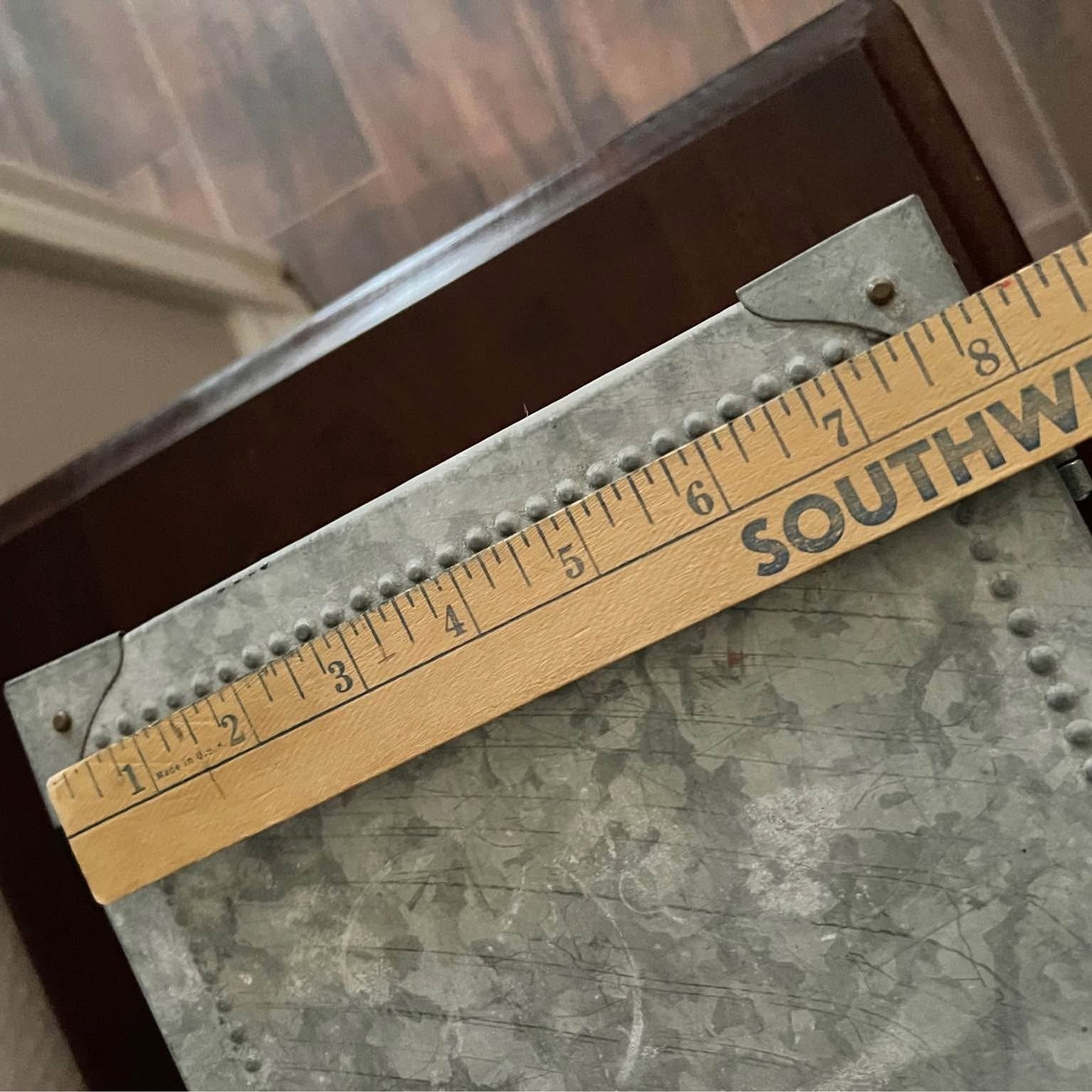 Vintage Aluminum Leather Handle Suitcase with Hasp Staple Closure for Locks