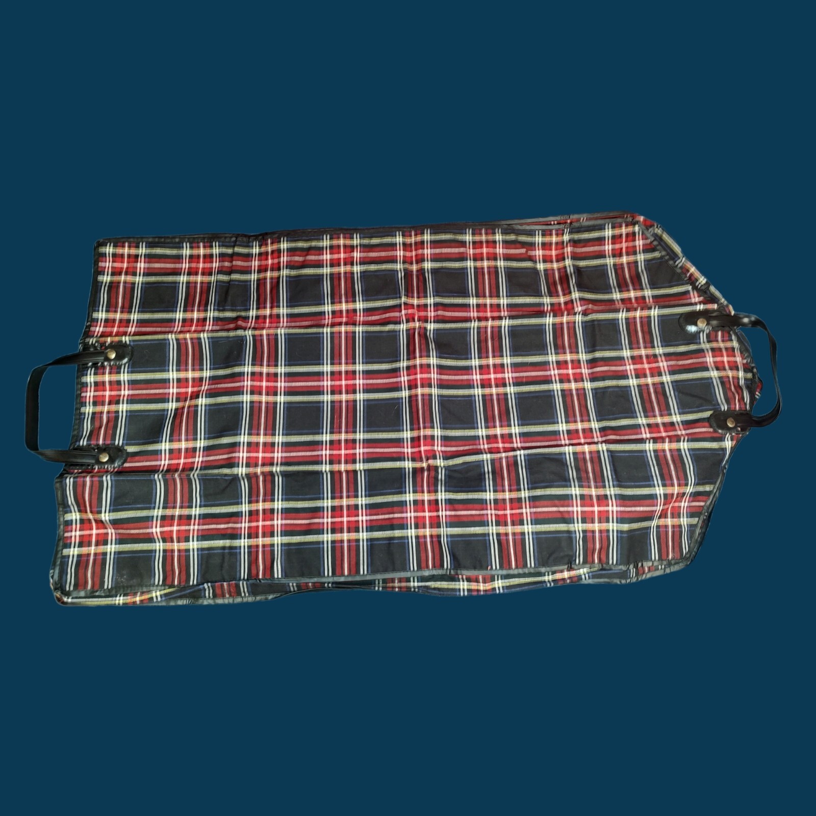 Vtg Black Watch Plaid Garment Bag Zip Metal Hanger Slot Plastic Suit Mad Men USA
