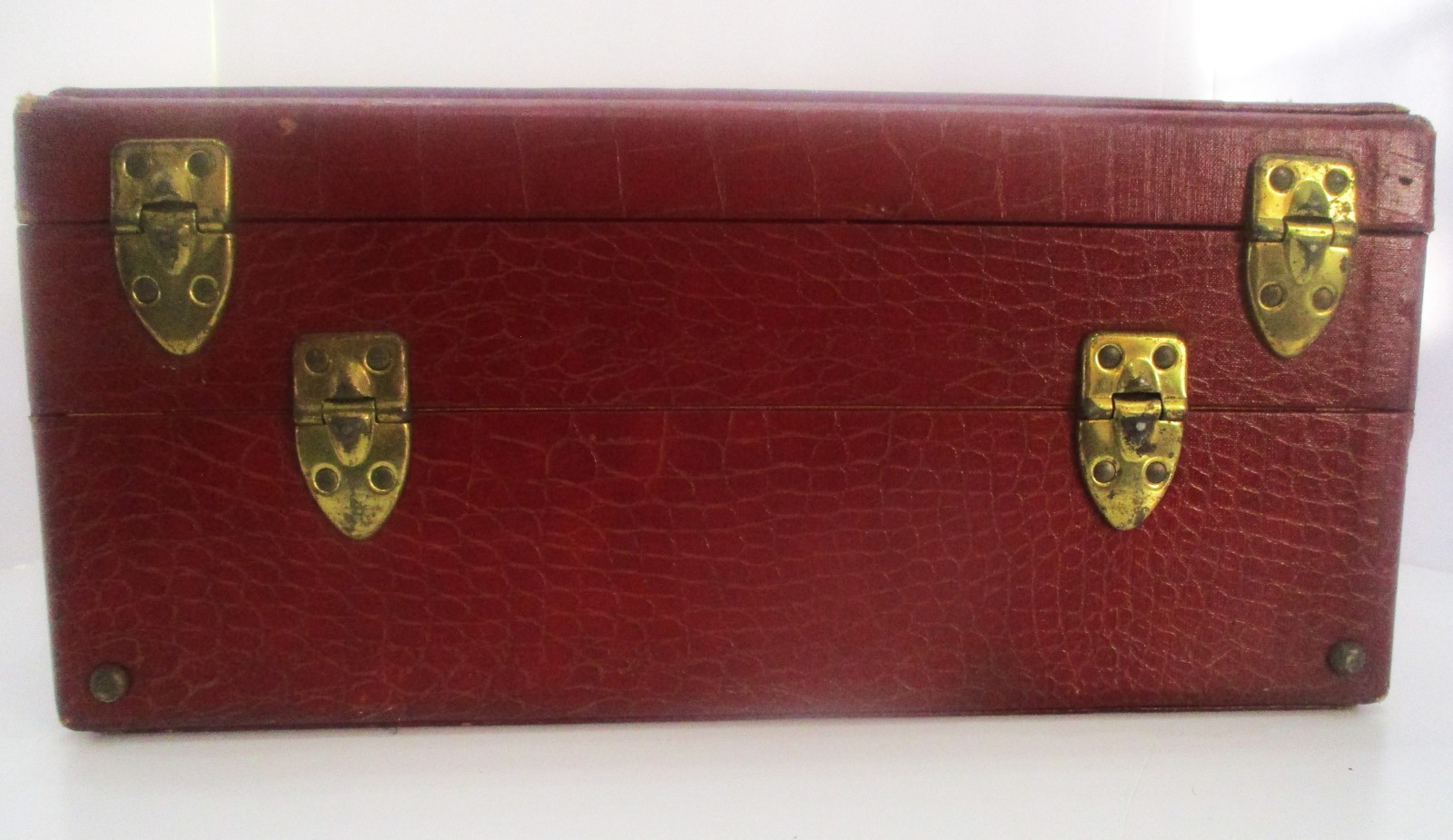Vintage 2 Layer Fitted Travel Vanity Case Crocodile Embossed Wine Faux Leather