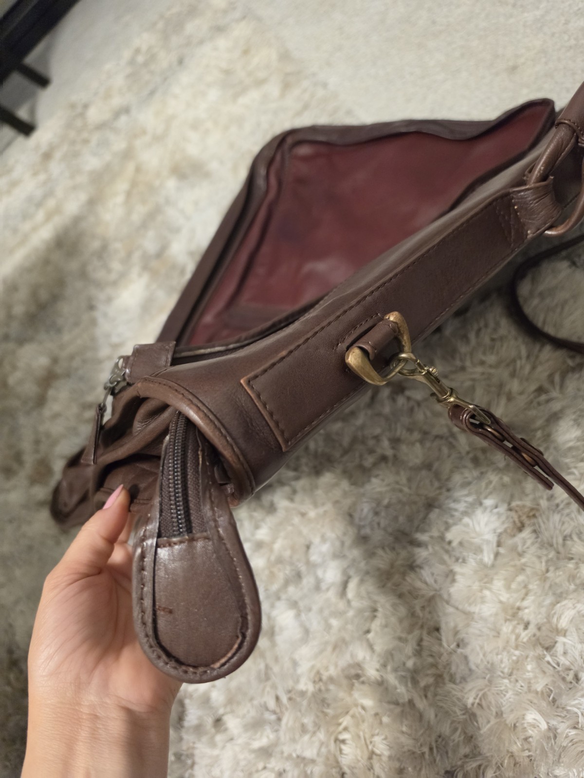 Vintage LAND Brown Leather Luggage Carry Traveling Bag With 3 Hangers