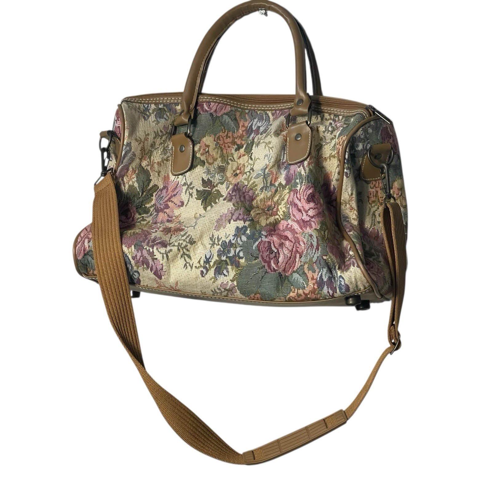 Vintage 80’s Leisure Floral Tapestry Carry On Personal Item Satchel Bag Suitcase