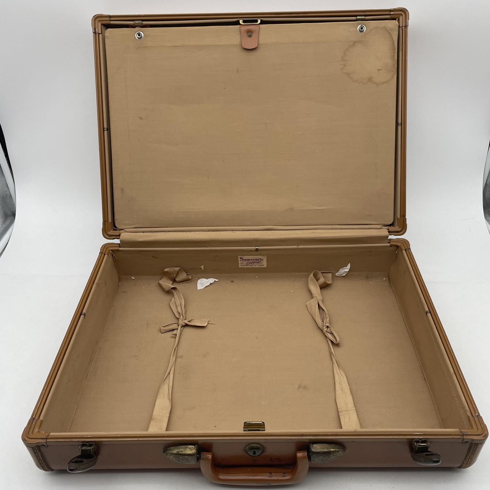 Vintage Samsonite Brown Vinyl Hard Suitcase 2 Piece Set USA Luggage Travel Case