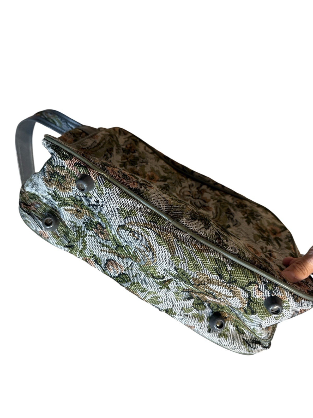 Vintage Stradellina Gray-Green Floral Tapestry Carry-On Luggage Bag Retro