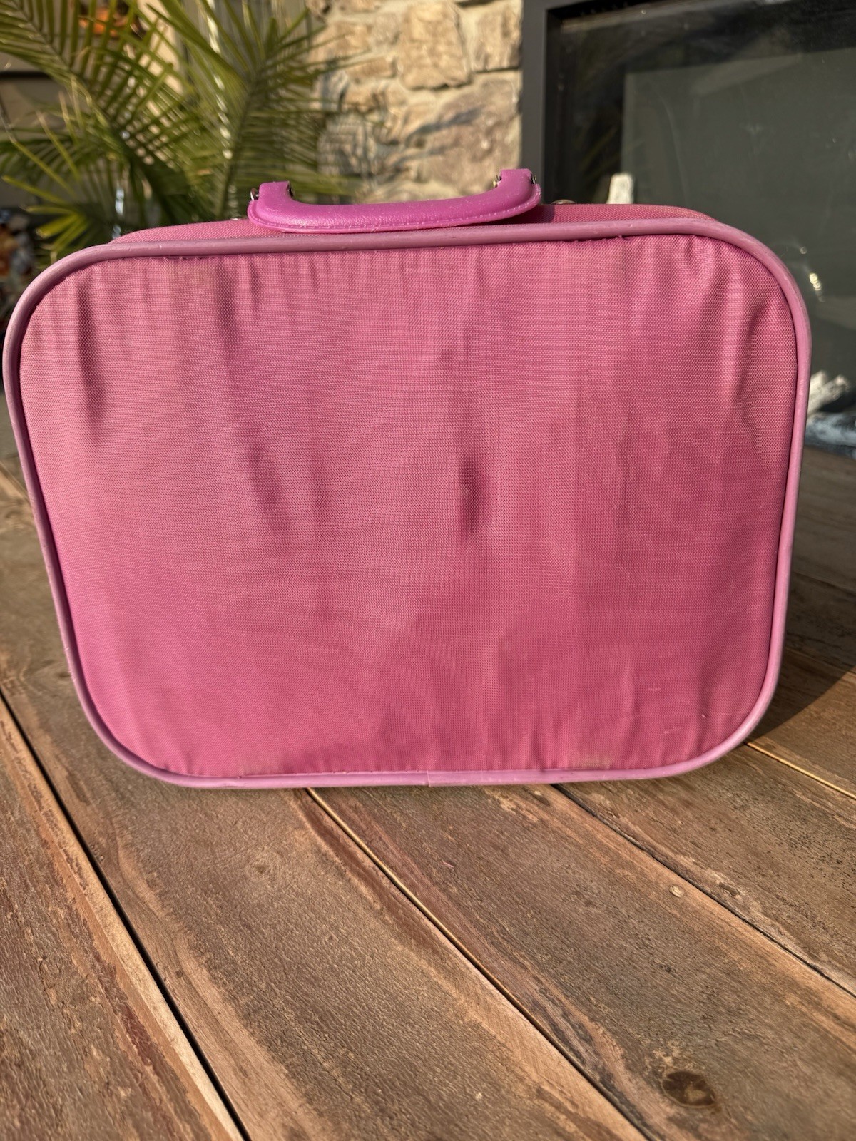 Vintage Pink “Going to Grandmas” Kids Suitcase. Mercury Luggage. 16″x10″x5″.