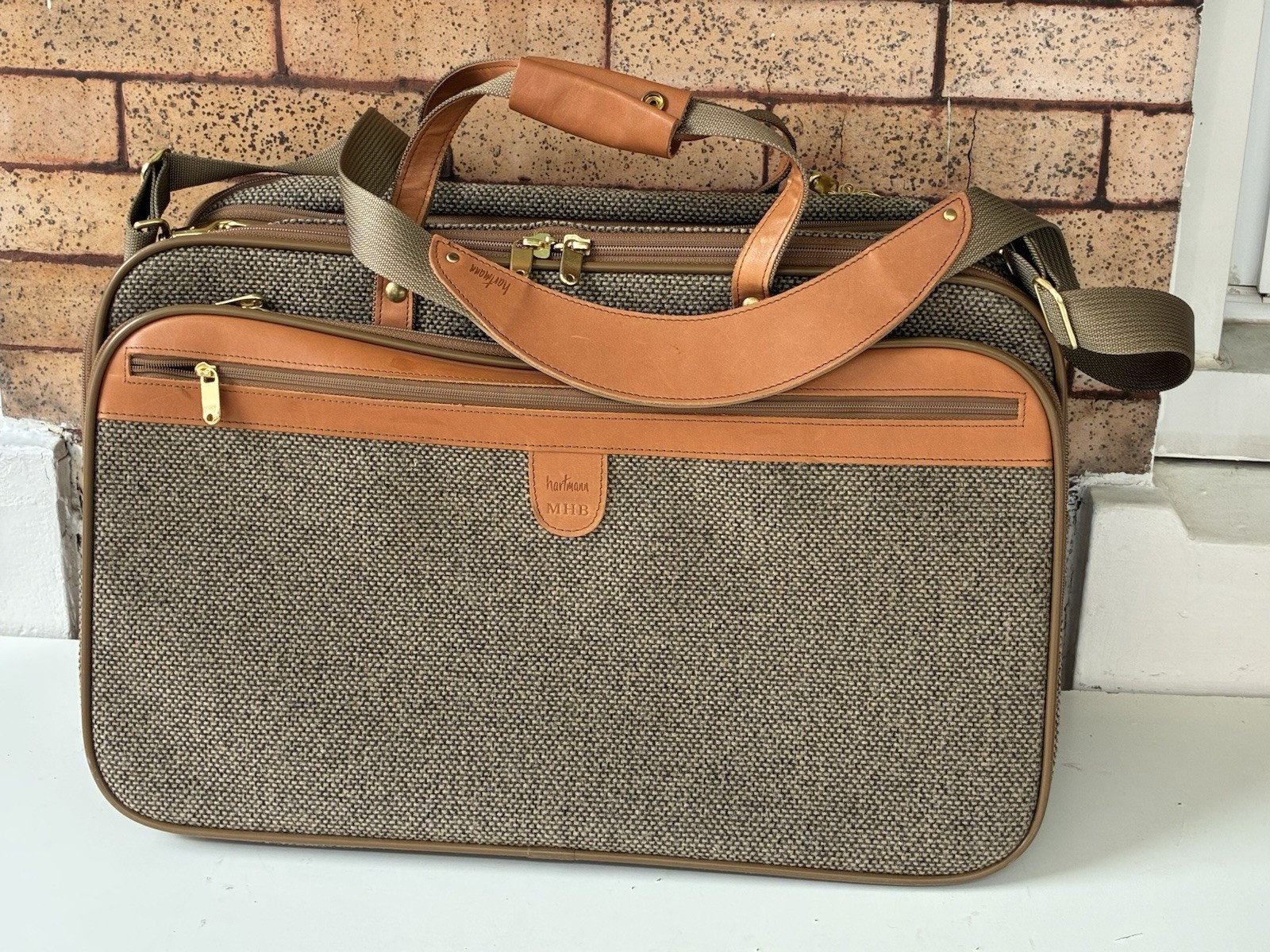 Hartmann MHB~Tweed &Leather 22″ Carry on Luggage Bag Vintage Case Strap Weekende
