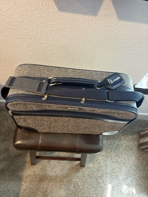 Vintage Leisure Soft-Sided Carry-On Luggage, Grey and Black Tweed Fabric w/Strap