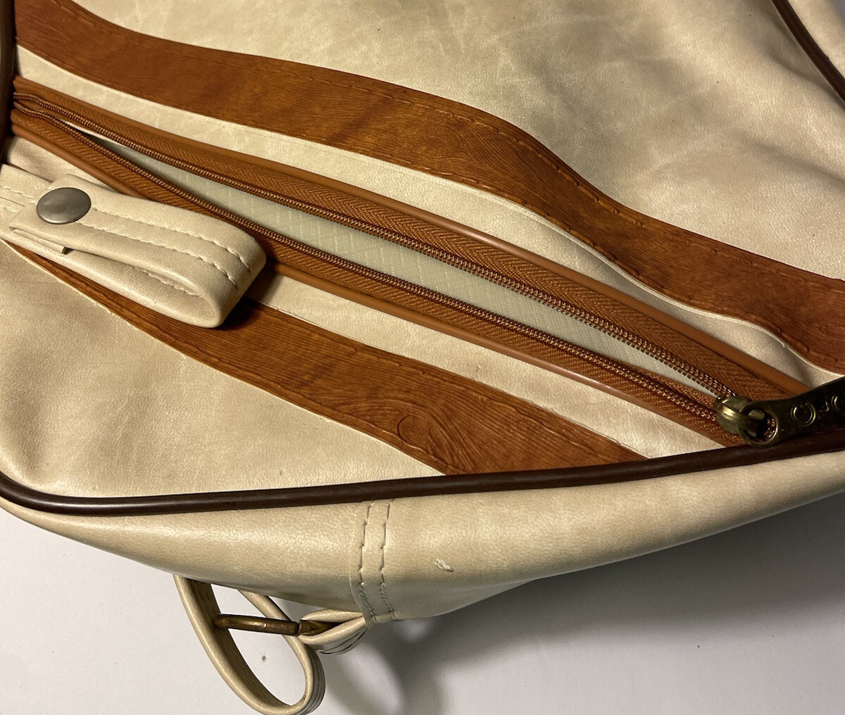 Ajay Carry On Travel Bag Retro Leather Brown Beige MCM 17” x 11” Small Vintage