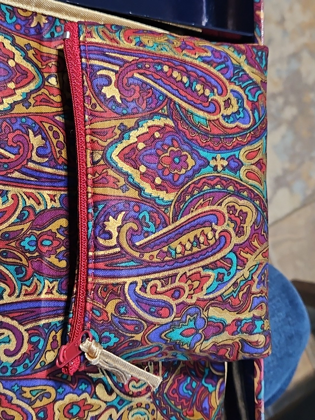 Vtg 60s 2 Pc Toilertry Cosmetic Bags Travel Case Cloth Purple & Gold Paisley