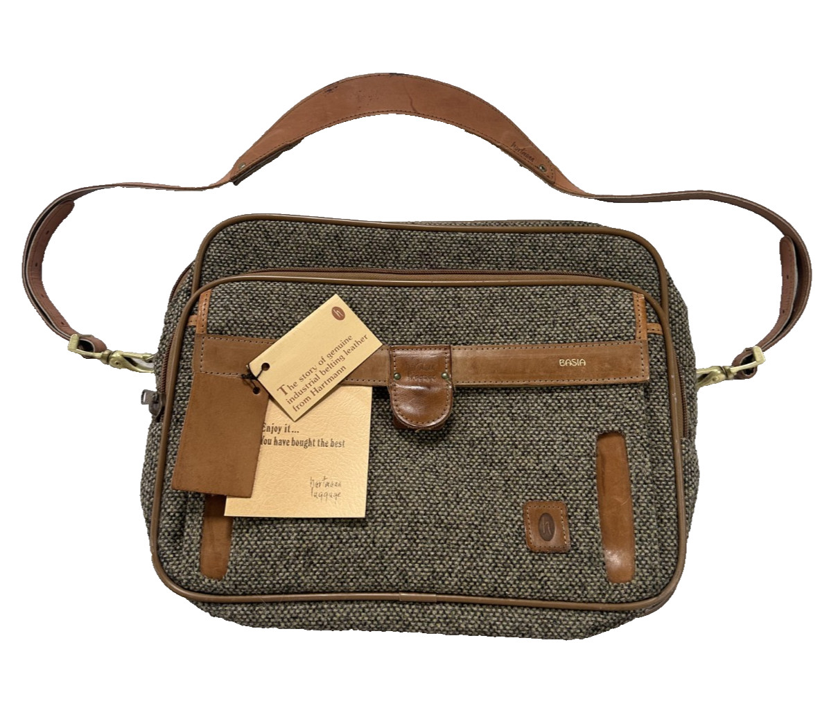 Vintage Hartmann Luggage Tweed & Leather Travel Shoulder Messenger Bag Carry On