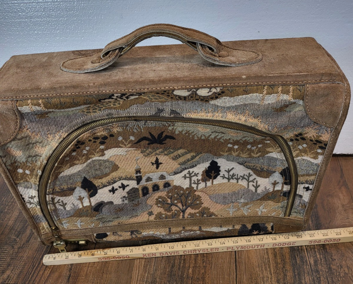 Vintage Country Luggage Suitcase Countryside with Unicorn suede Tapestry
