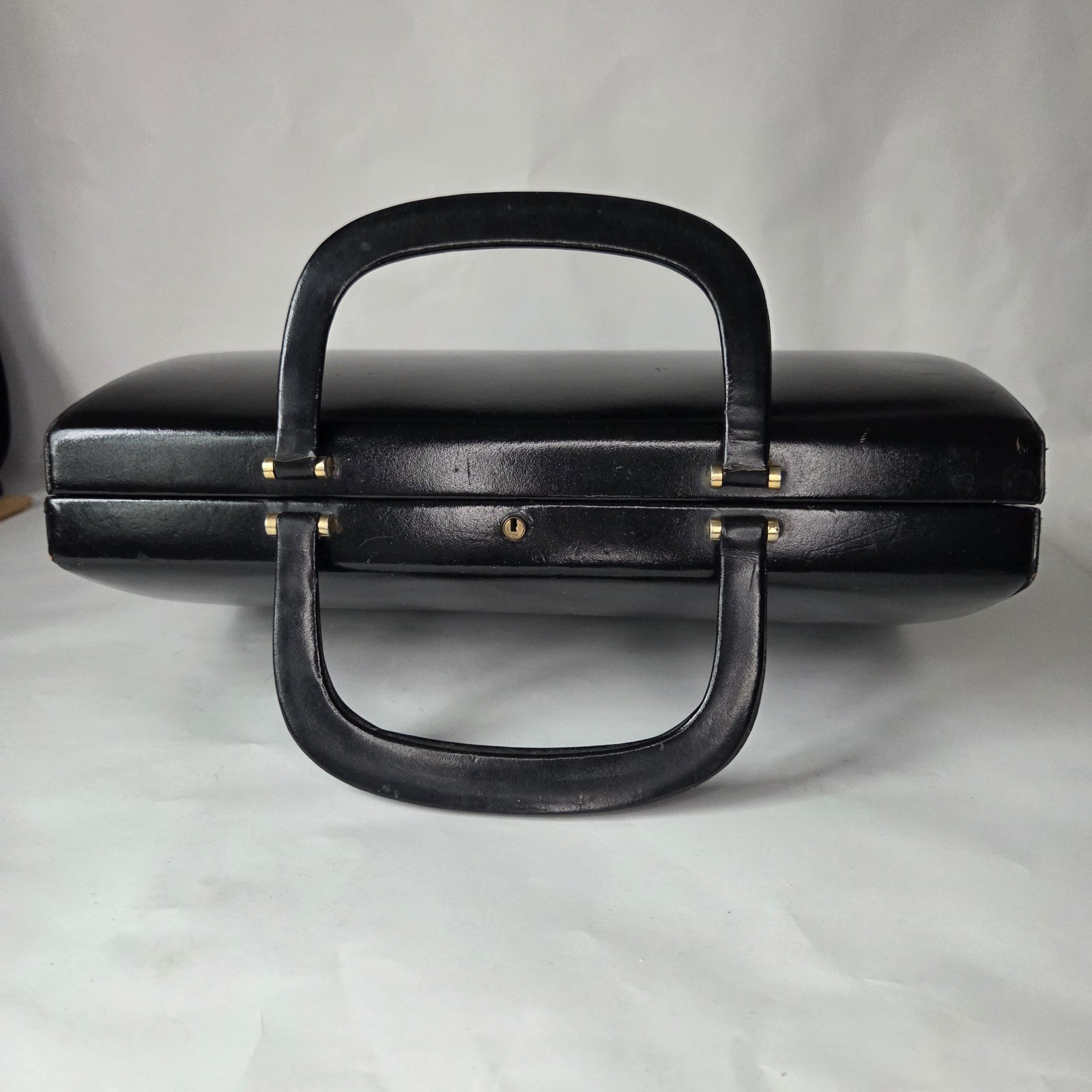 Antique Black Leather Top Load Briefcase Satchel