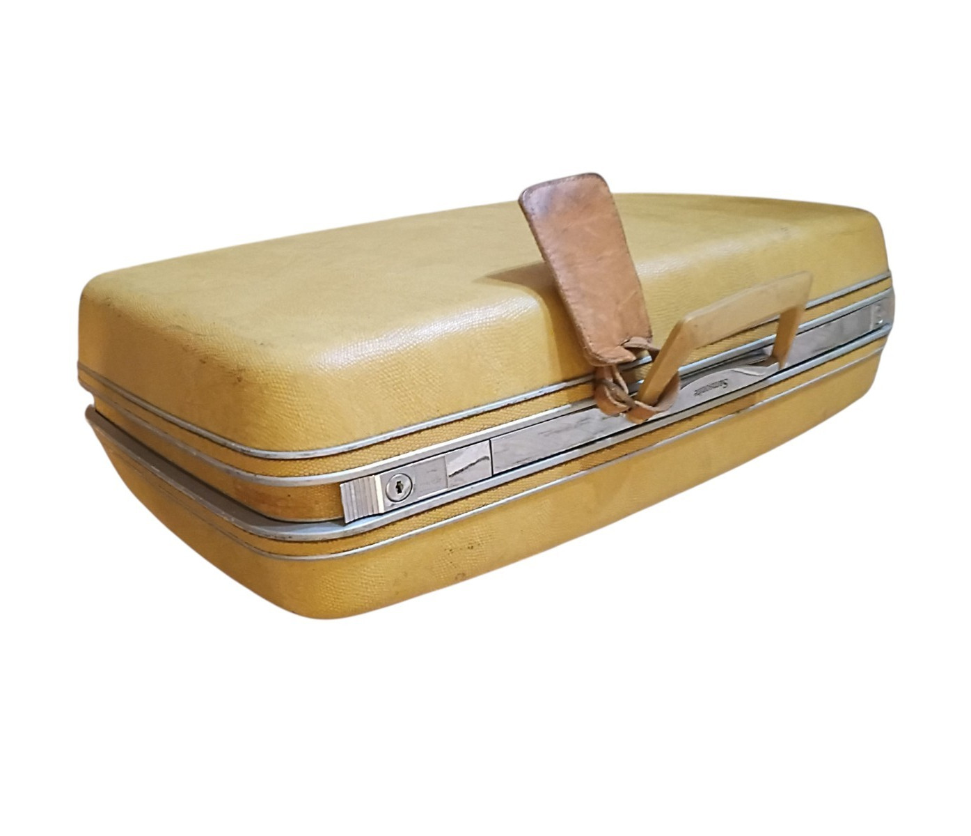 Samsonite 1970s Vintage Yellow Hard Shell Plastic Suitcase w/ Locking Latch