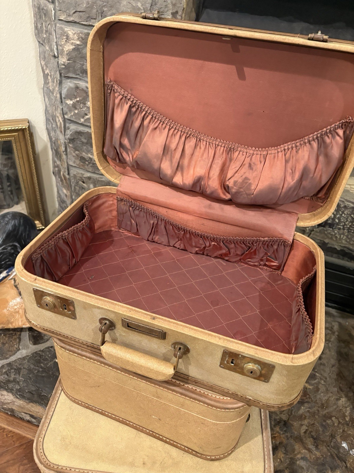 Rare Set Of 3 Matching VTG Sears JC HIGGINS LUGGAGE SET 40s 50s Tan Home Decor