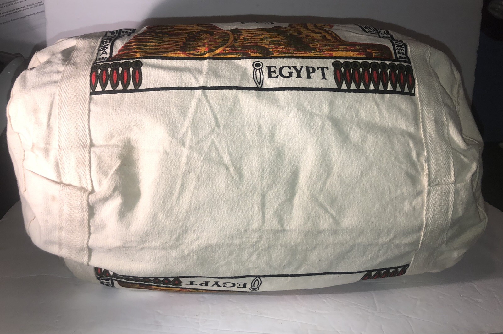 VTG Egyptian Revival Duffle Gym Bag Canvas Satchel Travel Bag Egypt Sphinx