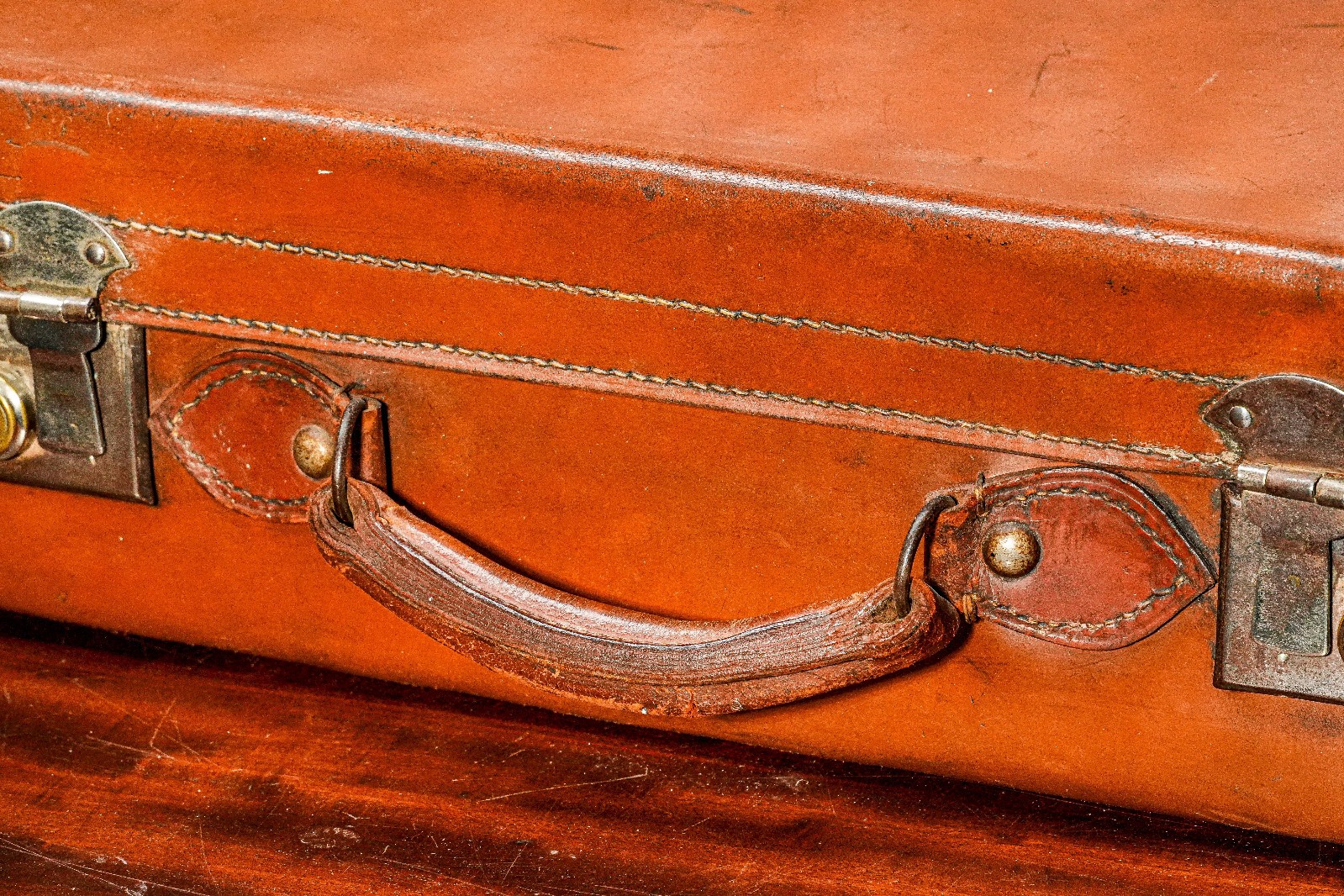 Timeless Character Antique Leather Suitcase Travel Luggage Home Decor Prop