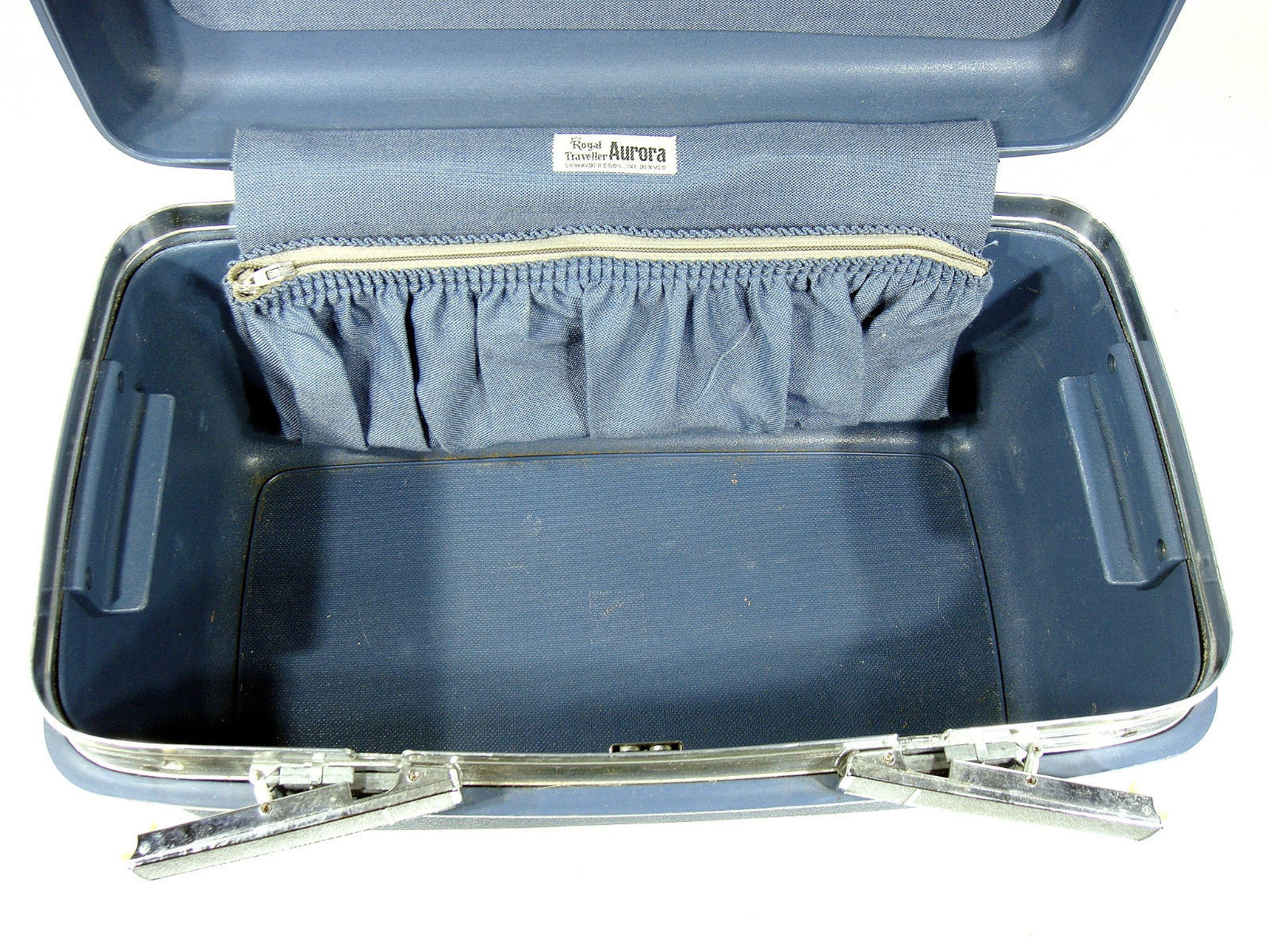 Vintage Royal Traveller Aurora Train Make Up Case With Tray & Mirror No Key Blue