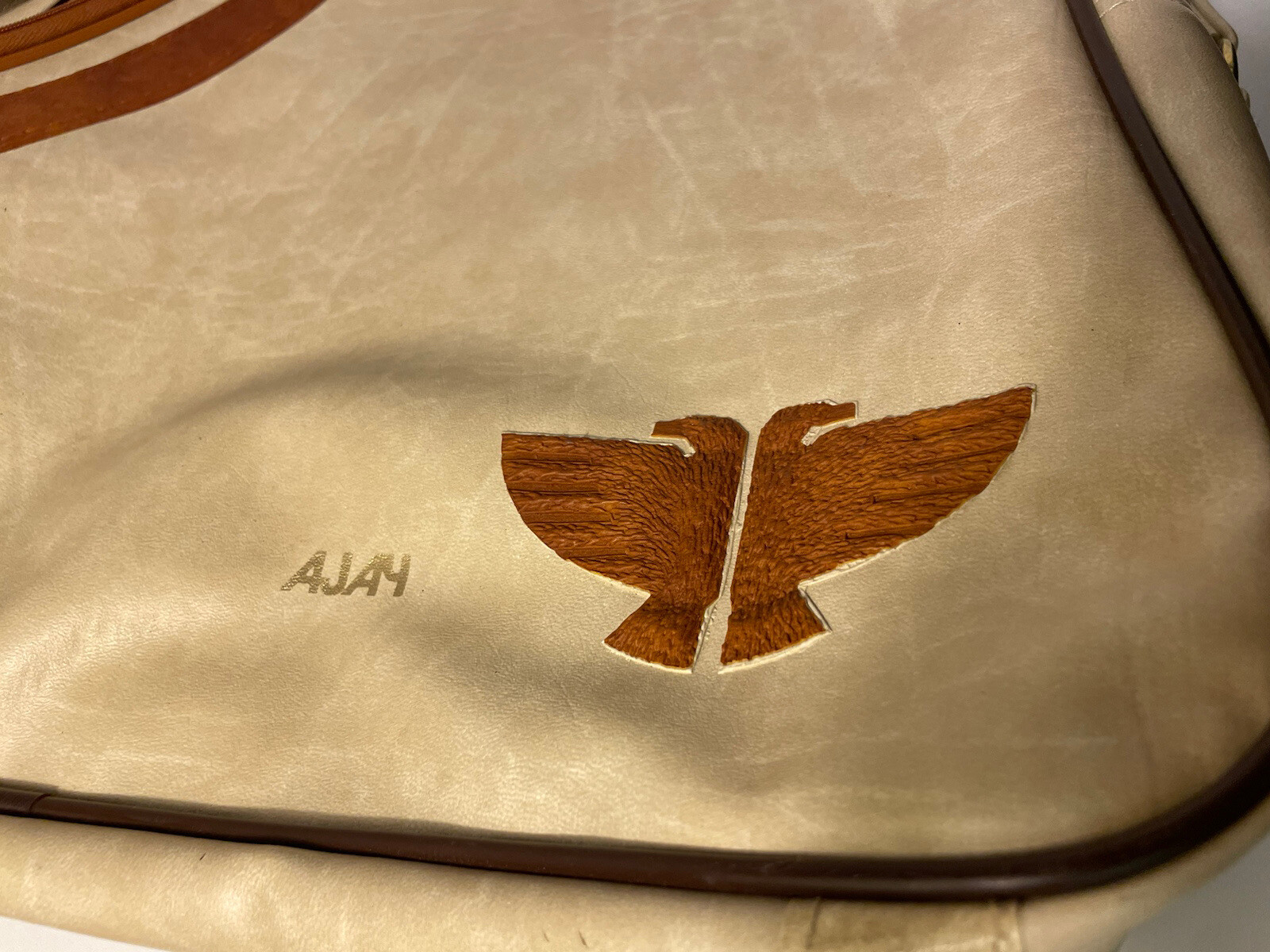 Ajay Carry On Travel Bag Retro Leather Brown Beige MCM 17” x 11” Small Vintage