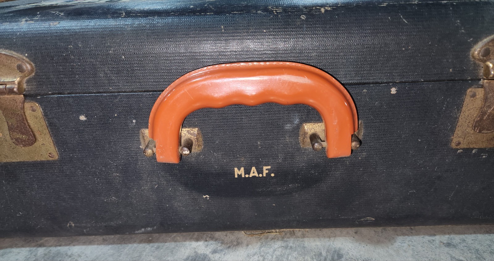 Antique Vintage SUITCASE 1900s Travel Luggage Black Brown Blue D’Addario Strings