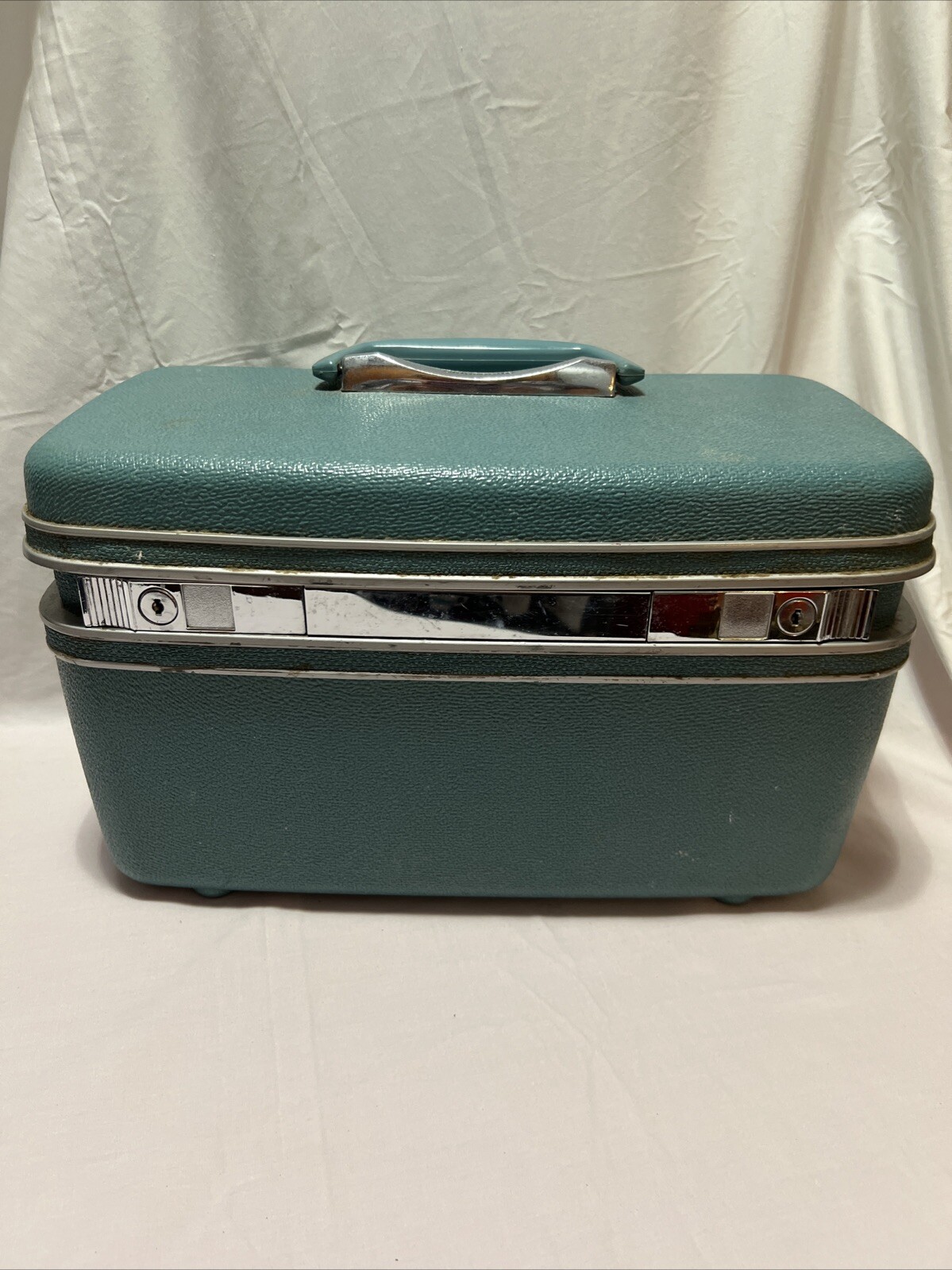 Rare Ansonia Turquoise Silhouette Makeup/vanity Travel Case Hard Case Vintage