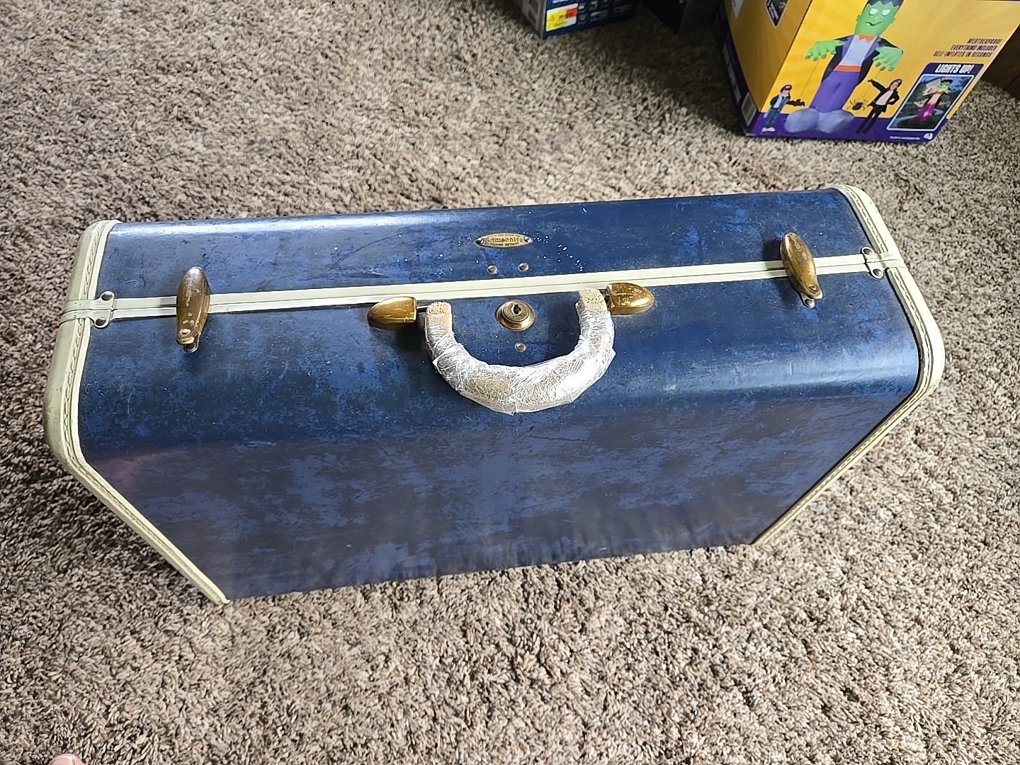 VTG 1950s Samsonite Shwayder Bros Hard Shell Suitcase Blue Marble, No Key