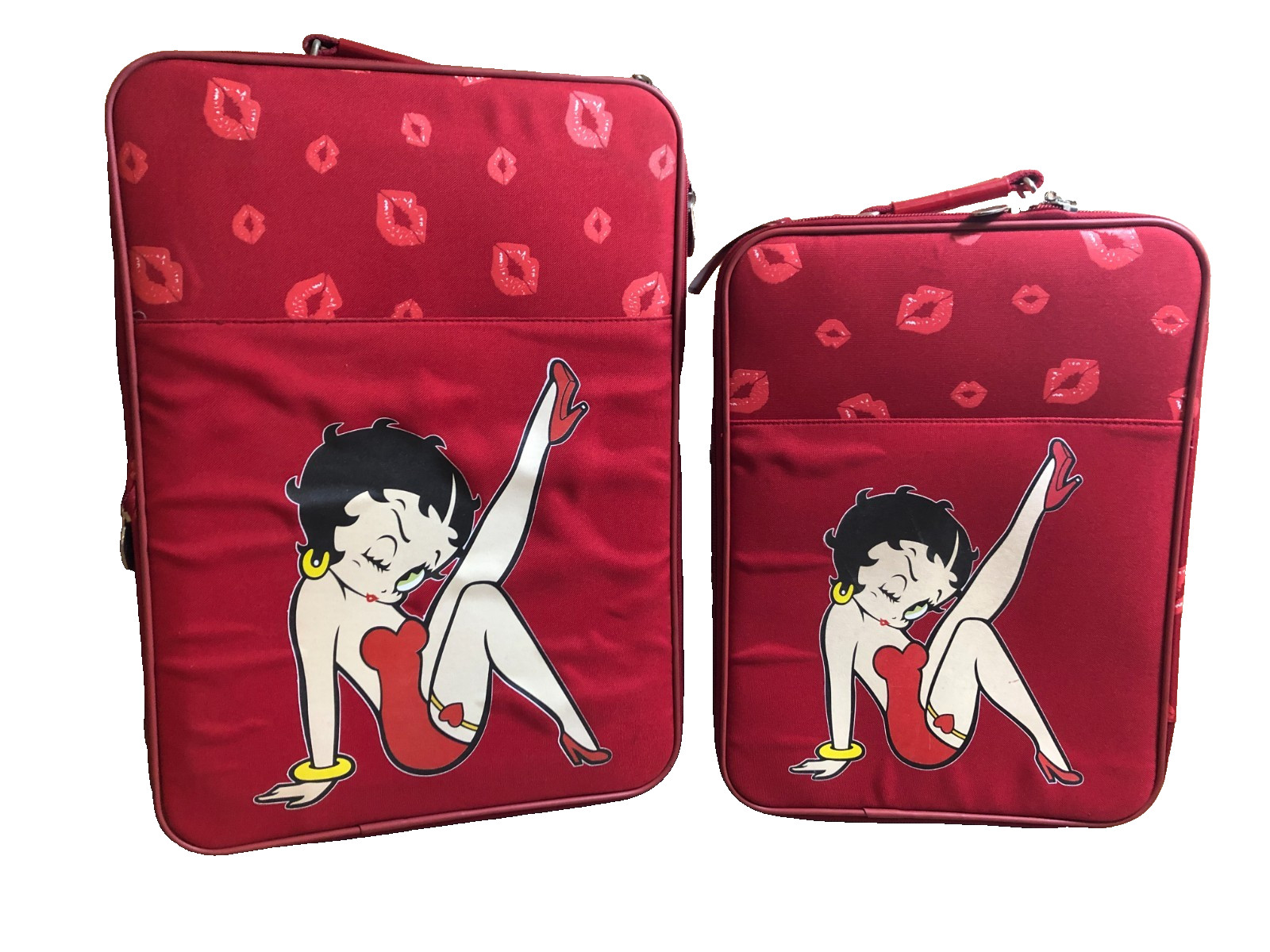 2004 NOS Betty Boop Kisses 2-Piece Red Canvas Carry-On Luggage Set **