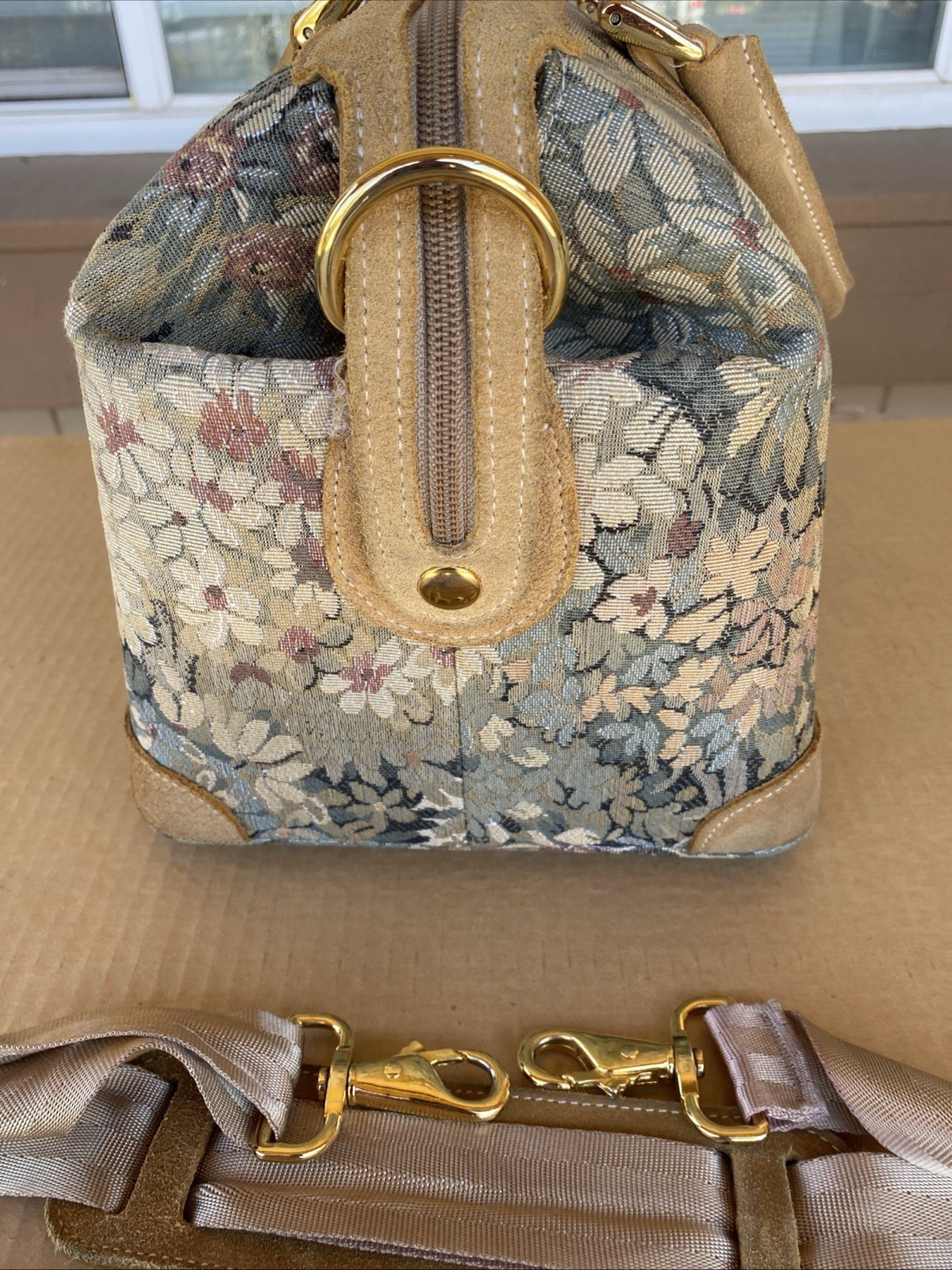 Vintage French Luggage Company Paradise Suede Tapestry Carry On Bag Made in USA