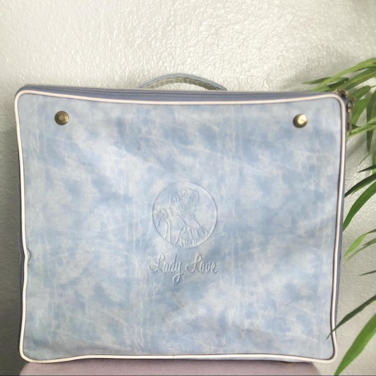 Vintage Blue Travel Box Luggage Hat Box Carry On Case Retro Square Suitcase MCM