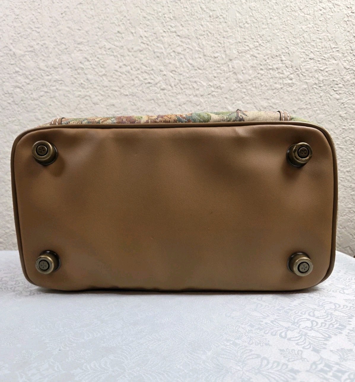 Vintage Leisure Luggage International Tapestry Train Case Cosmetic Vanity Bag