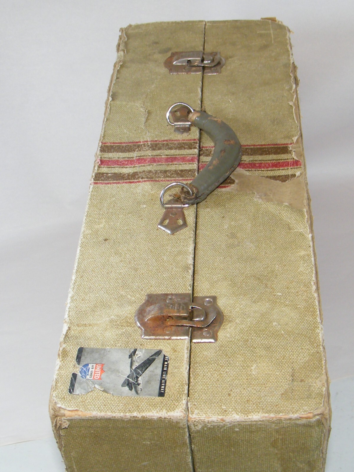 VINTAGE SUITCASE WITH UNITED, AMERICAN, NORTHWEST SKY ZEPHYRS STICKERS