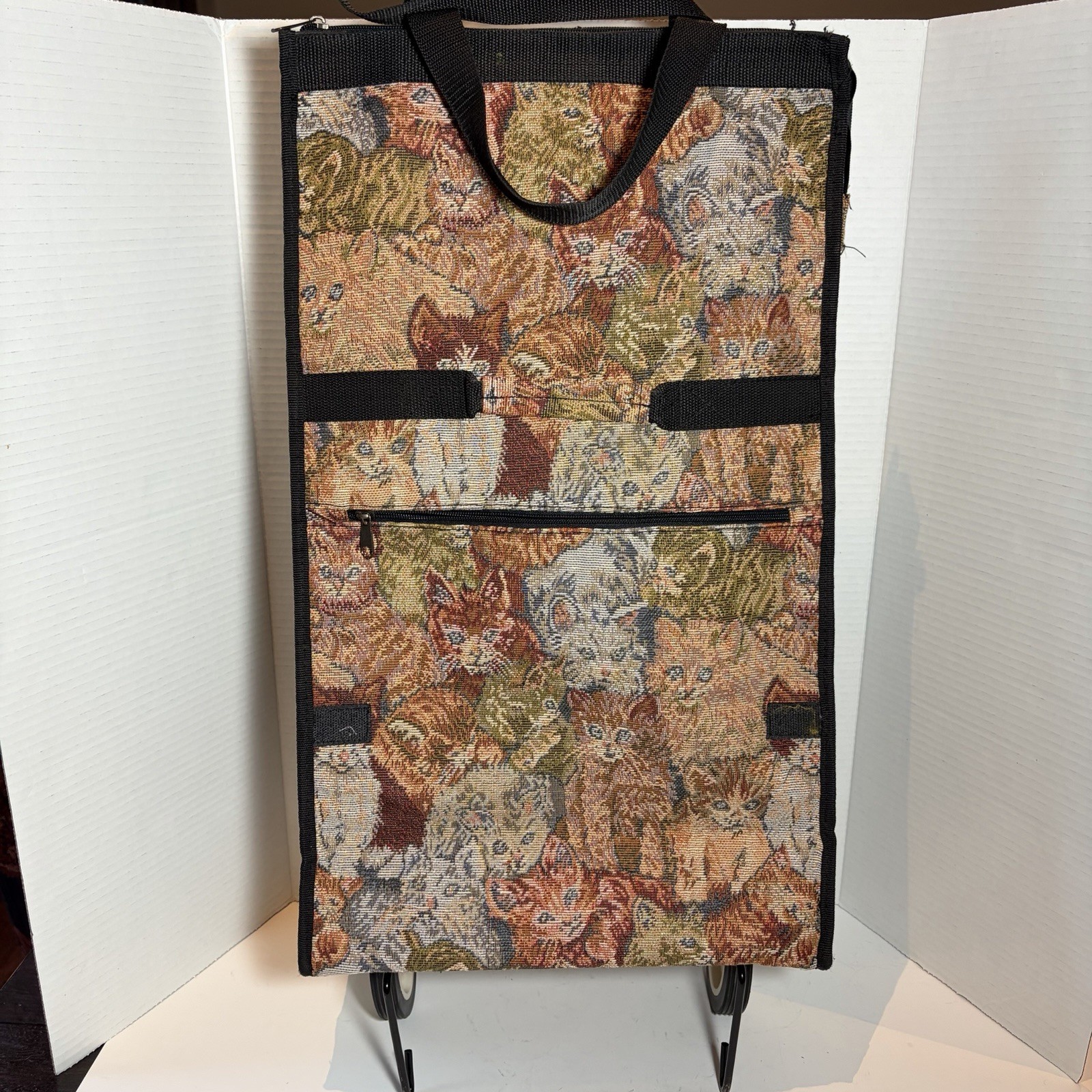 Vintage Tapestry Shopping Bag Cart With Wheels Foldable Travel Bag Cats