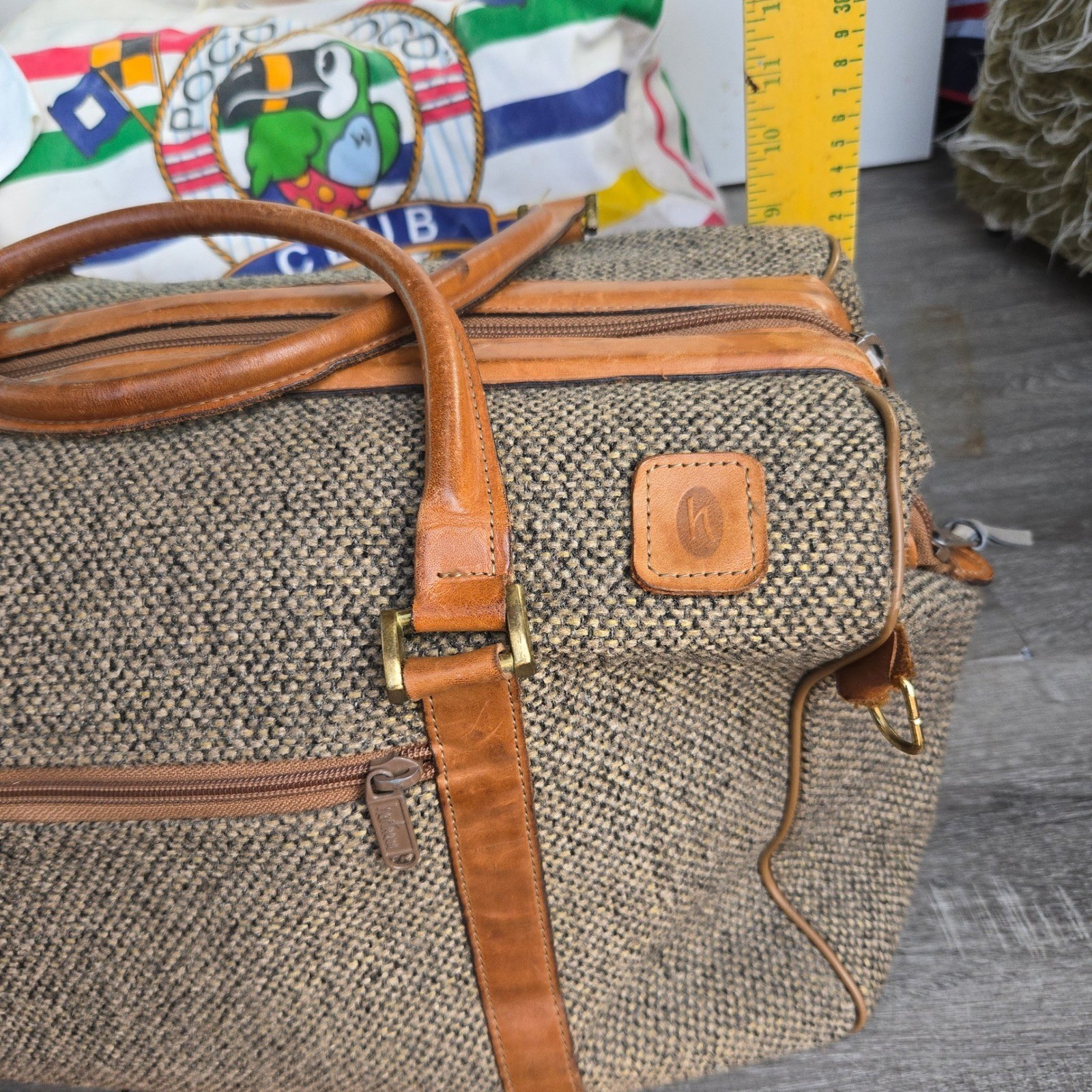 VTG Hartmann Duffel Bag Tan Tweed Leather Trim Large Weekend Travel Carry On EUC