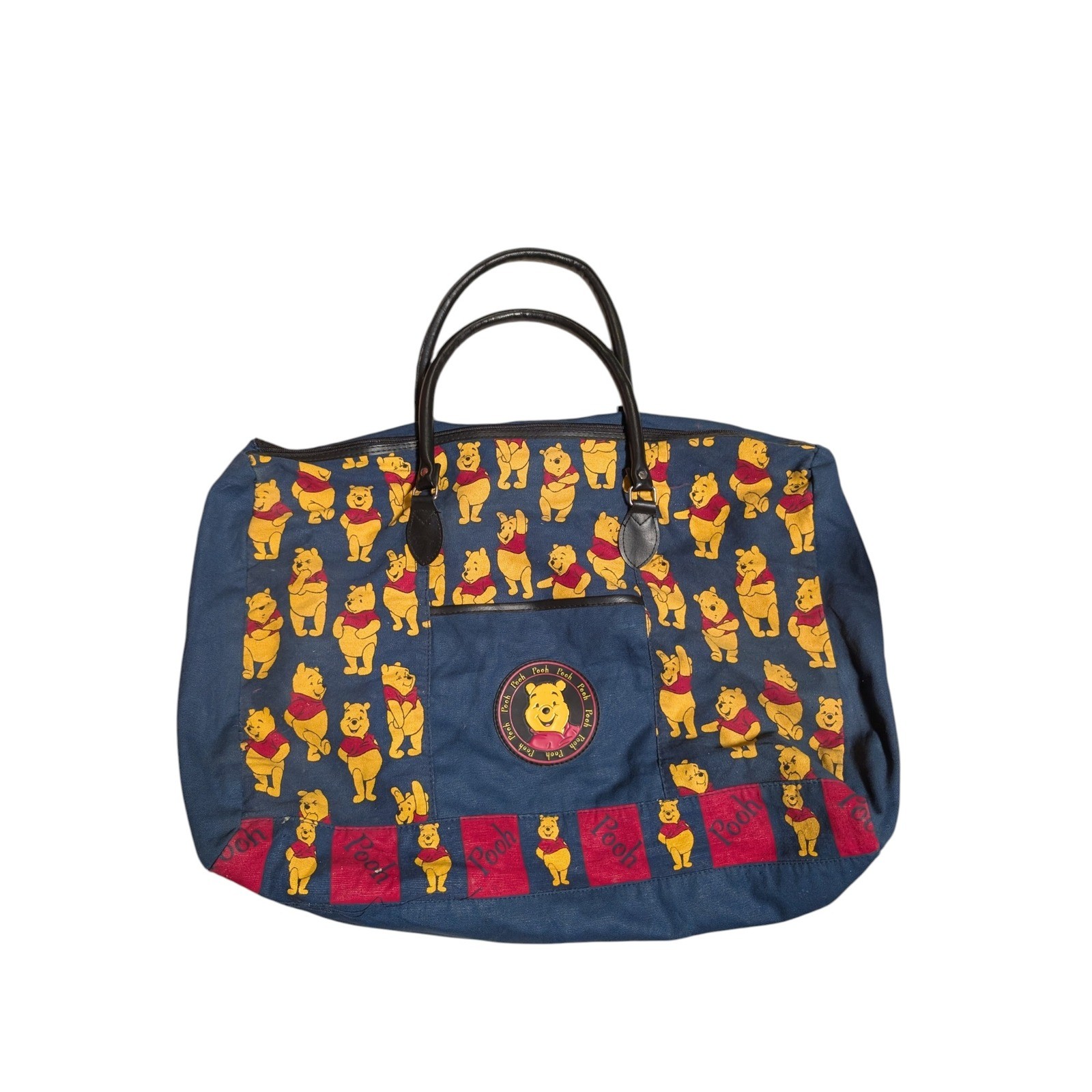 Vintage Disney Winnie the Pooh Canvas Duffle Bag Navy Blue Travel Weekend Bag