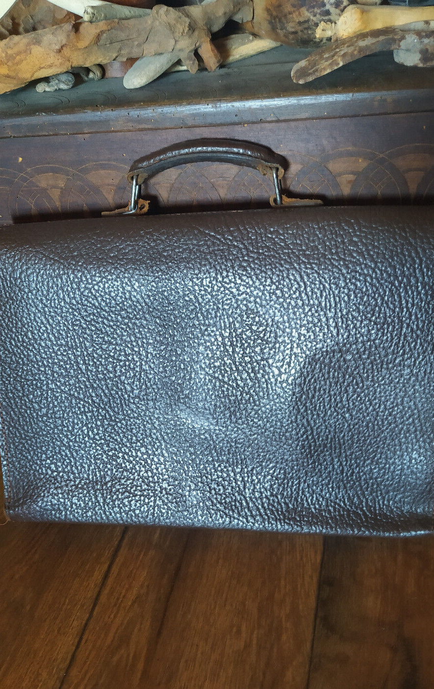 Vintage 60s Vegan Leather Hand Bag Retro Business Travel Luggage Case