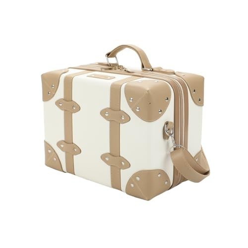 Vintage-Style 2-Pack White Hardside Trunk & Train Case Set with Brown Accents