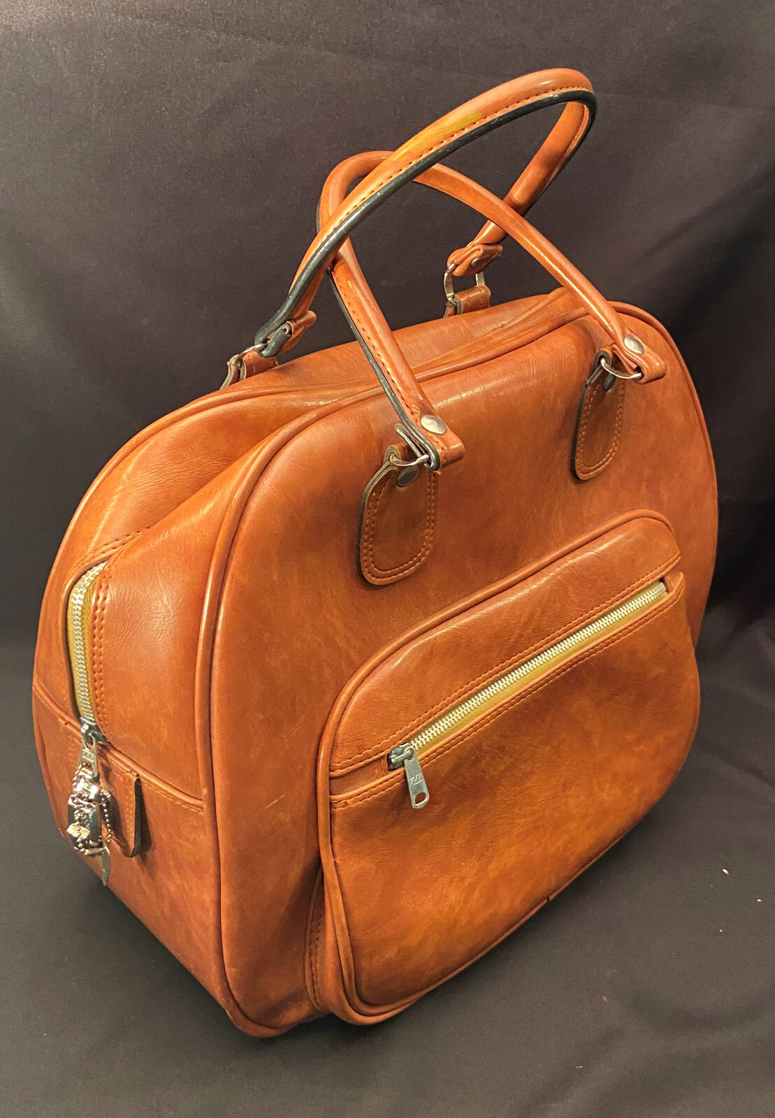 Vintage Airway Industries Zippered Brown Carry-On Travel Luggage Suitcase Bag