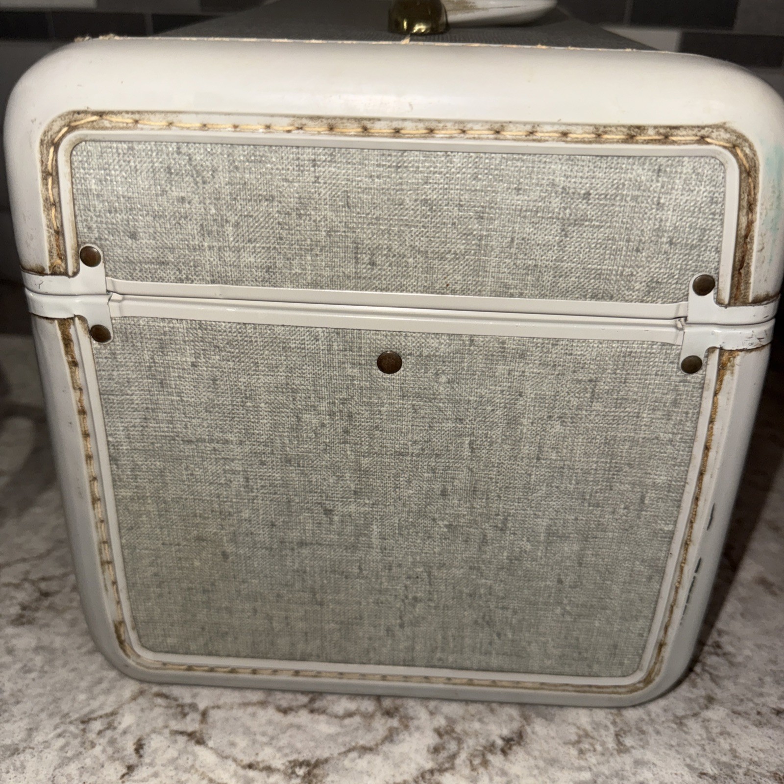 Vintage Samsonite Train Makeup Case Luggage 1950s Gray Tweed Latch Cover Missing