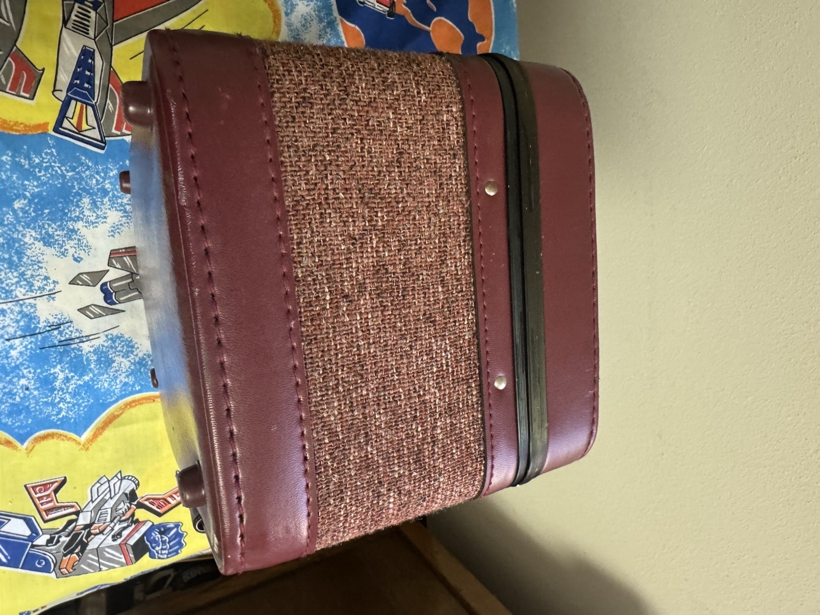 Vintage Train Case Burgundy Tweed with Tray & Mirror 12.5 X 8 X 7.5 Unbranded