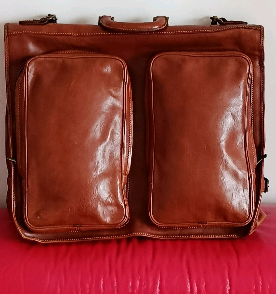 Vintage Genuine Leather Garment Bag Suit Carrier Travel Case Made in Italy