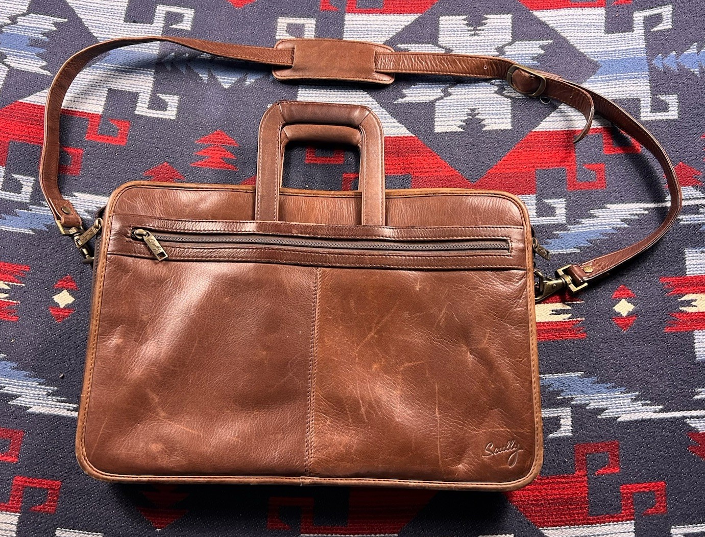 Vtg Scully Soft Leather Laptop Work Bag Briefcase Case Carry On Messenger Strap
