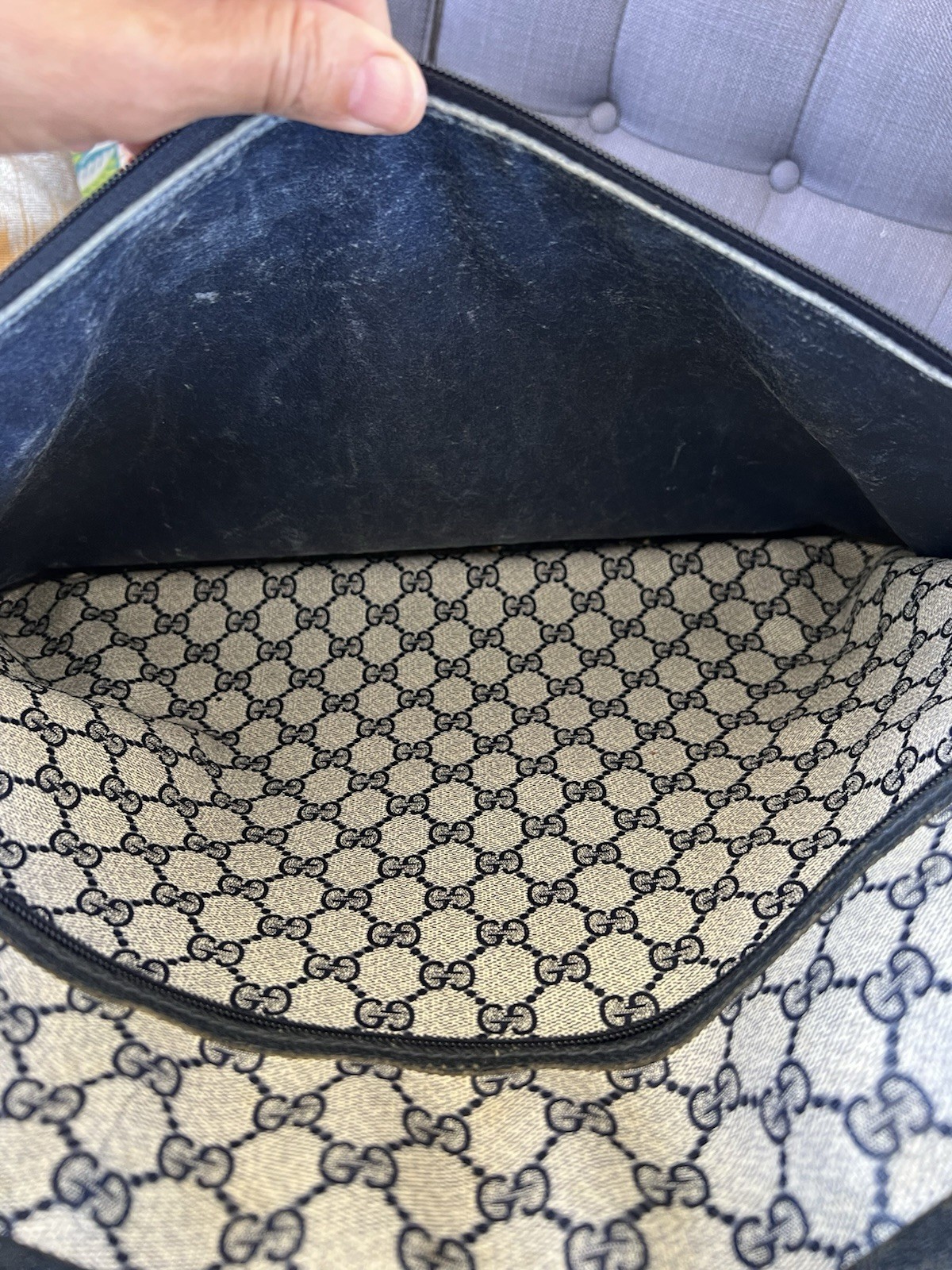 Authentic Vintage 1970s GUCCI Blue GG Monogram Coated Canvas Pilot Travel Bag
