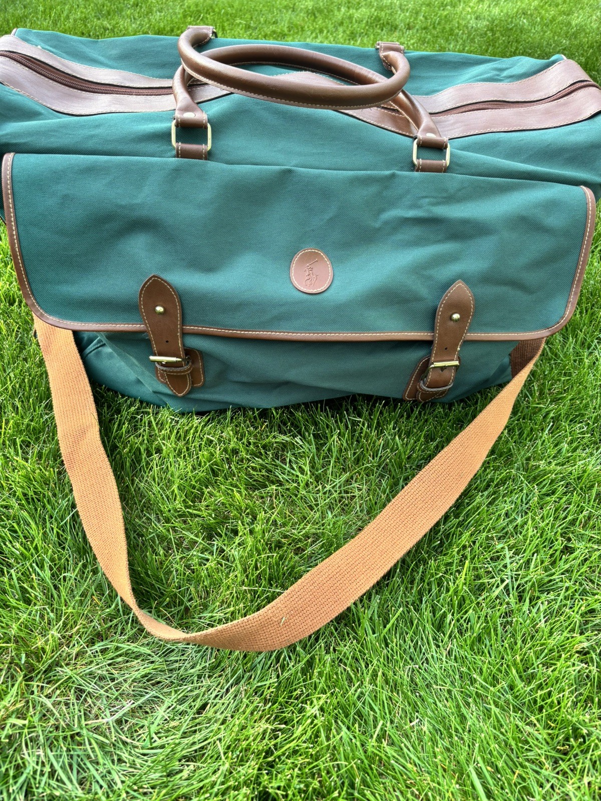 Vtg 1990s Polo Ralph Lauren Duffle Classic Weekender Equestrian Forest Green 25″