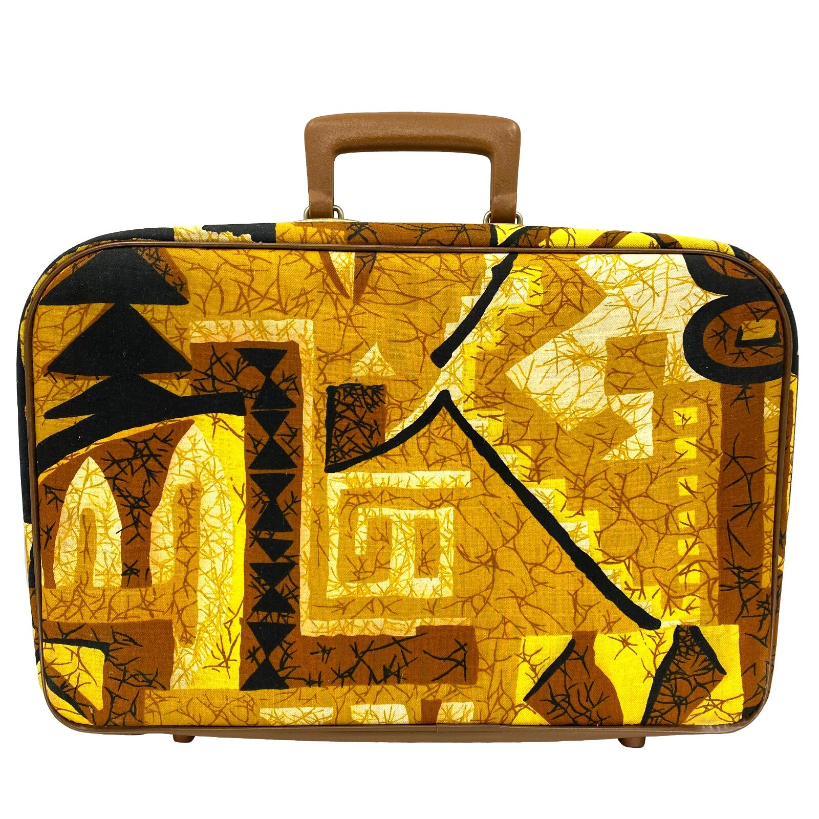Vintage 1960 Abstract Mod Fabric 3 pc Travel Luggage Suitcase Japan Bag Bazaar