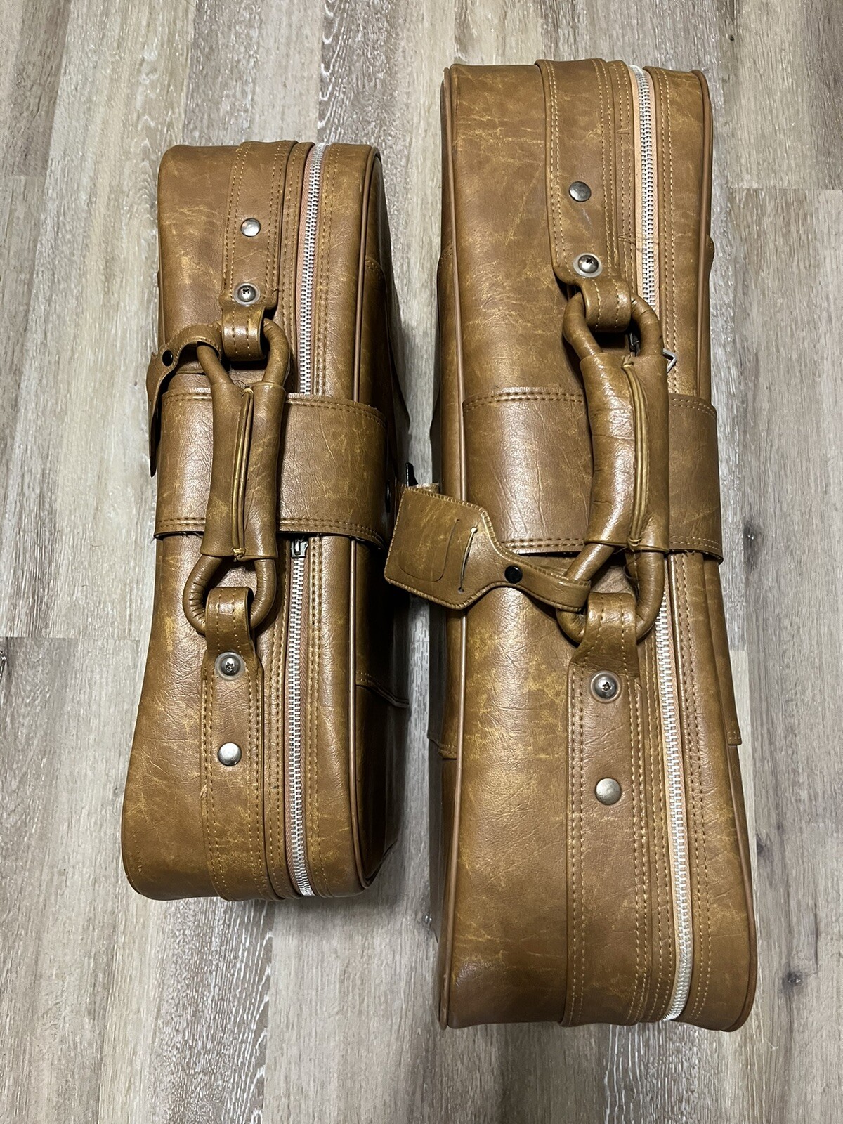 Set Of 2 Vintage Leather Mercury Suitcases Luggage Brown Travel Bags