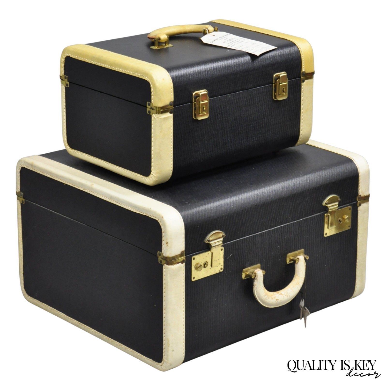 Vintage Art Deco Black & White Hard Case Travel Luggage Suitcase – 2 Pc Set