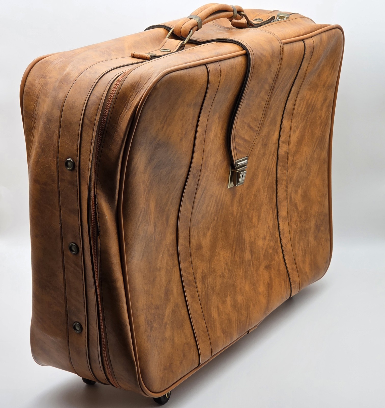 Vintage Scoville Brown Faux Leather Soft Suitcase with Buckle 26″