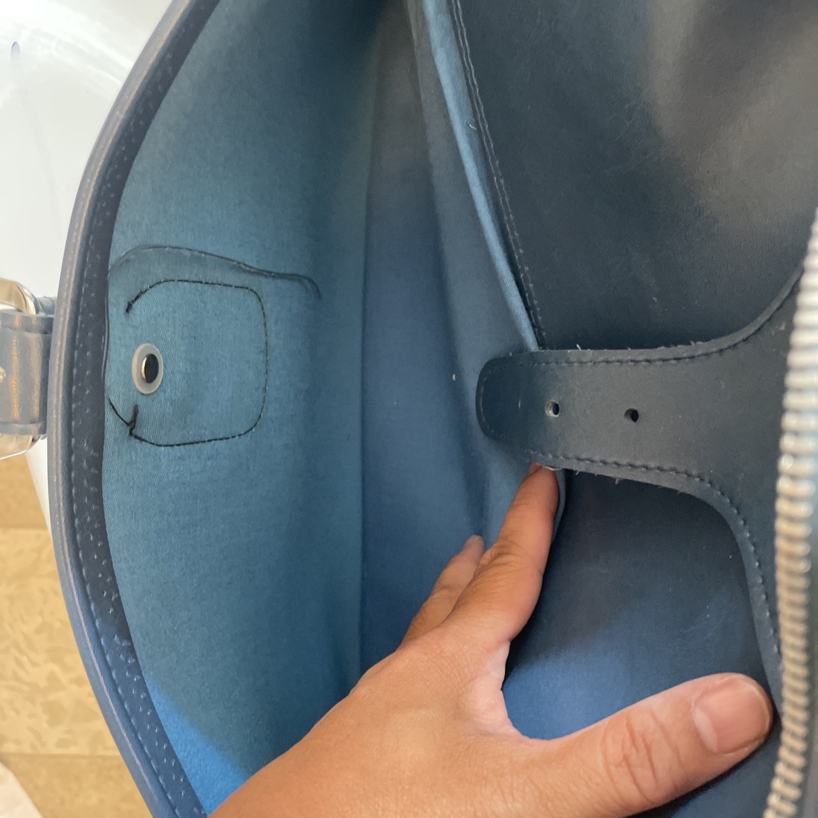 Vintage 1950s Montgomery Ward Stratolite Blue Carry On Luggage 15x11x5″