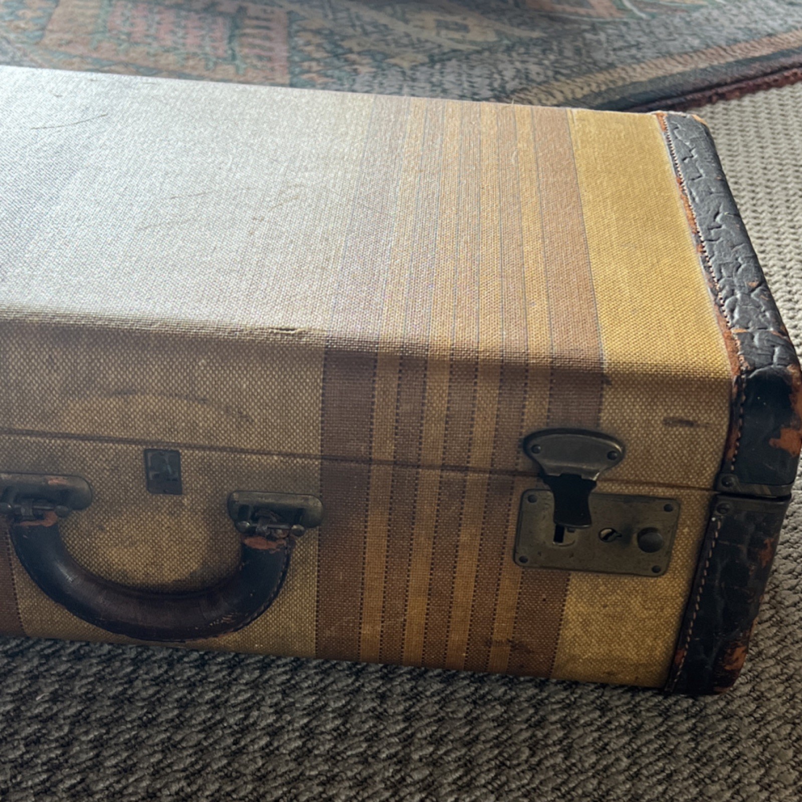 Belber Vintage Hard Canvas Leather Suitcase Beige Brown Travel Luggage-read!