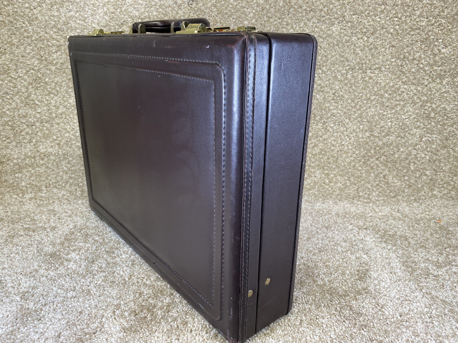 Vintage LA Brief Briefcase Attache Hardcase Vinyl Leather Combo Lock Blk 13×18″